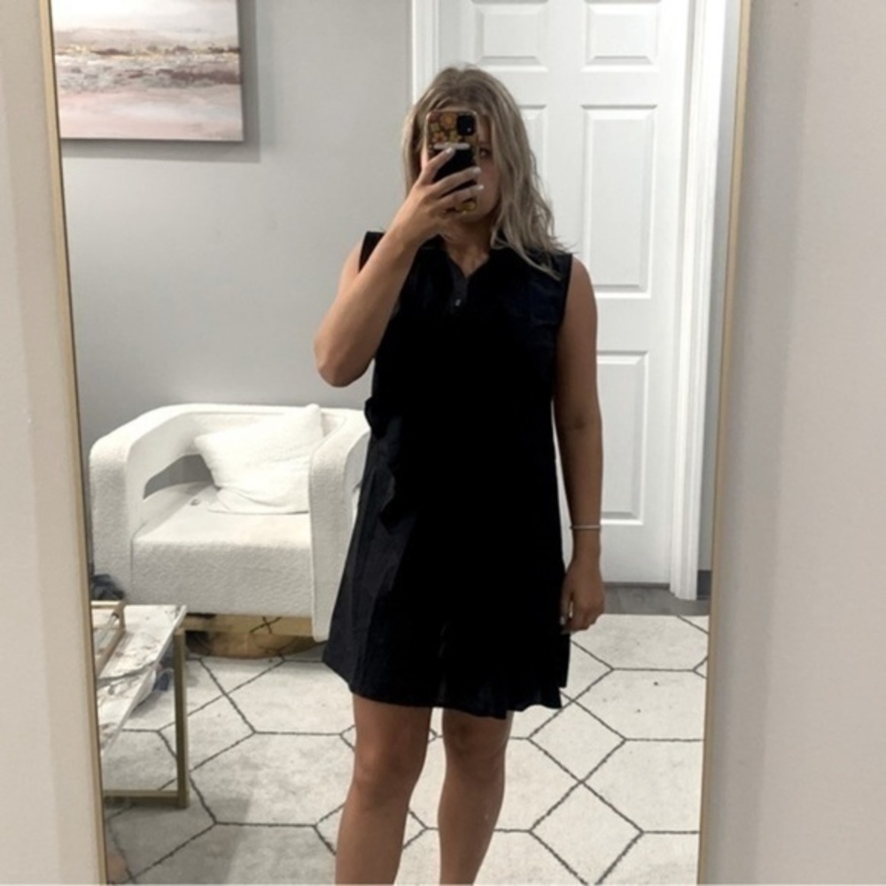 ✅ Anthropologie Harshman Dress Adda Popover Shirt Dress Ruffle Button Down Black